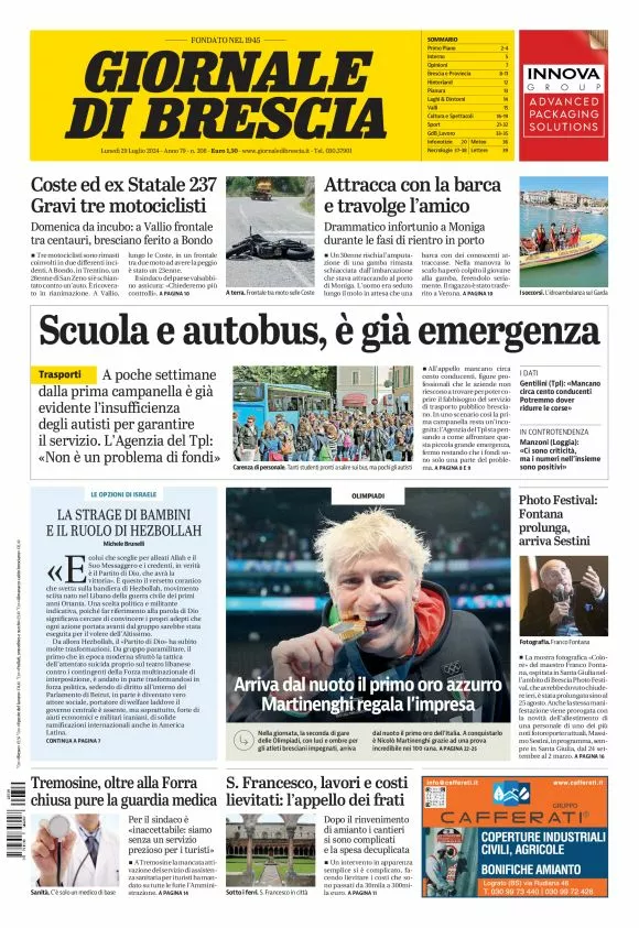 Prima-pagina-giornale di brescia-oggi-edizione-del-2024-07-29